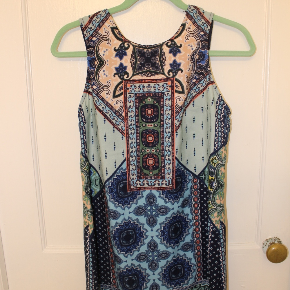 Tie Back Multi Color Patterned Short Dress
